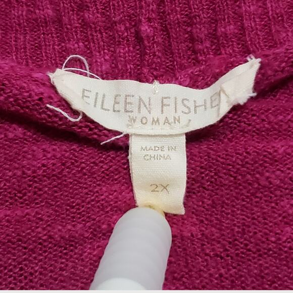 Eileen Fisher Woman 2X Linen Blend Open Front Cardigan Sweater Fuschia Flowy - Picture 7 of 13